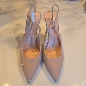 Patent Pointed Toe Slingback Pumps in Nude Pink